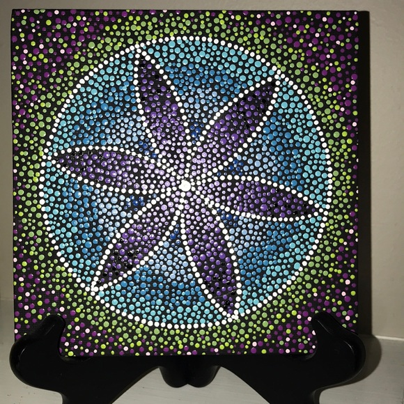 Jazzy Glass Gems Other - Original Art 6 x 6 Dotism Abstract Mandala -Signed